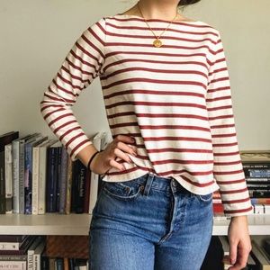 Uni Qlo Red & Cream Striped Top